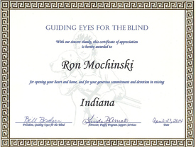 Guiding Eyes for the Blind certificate